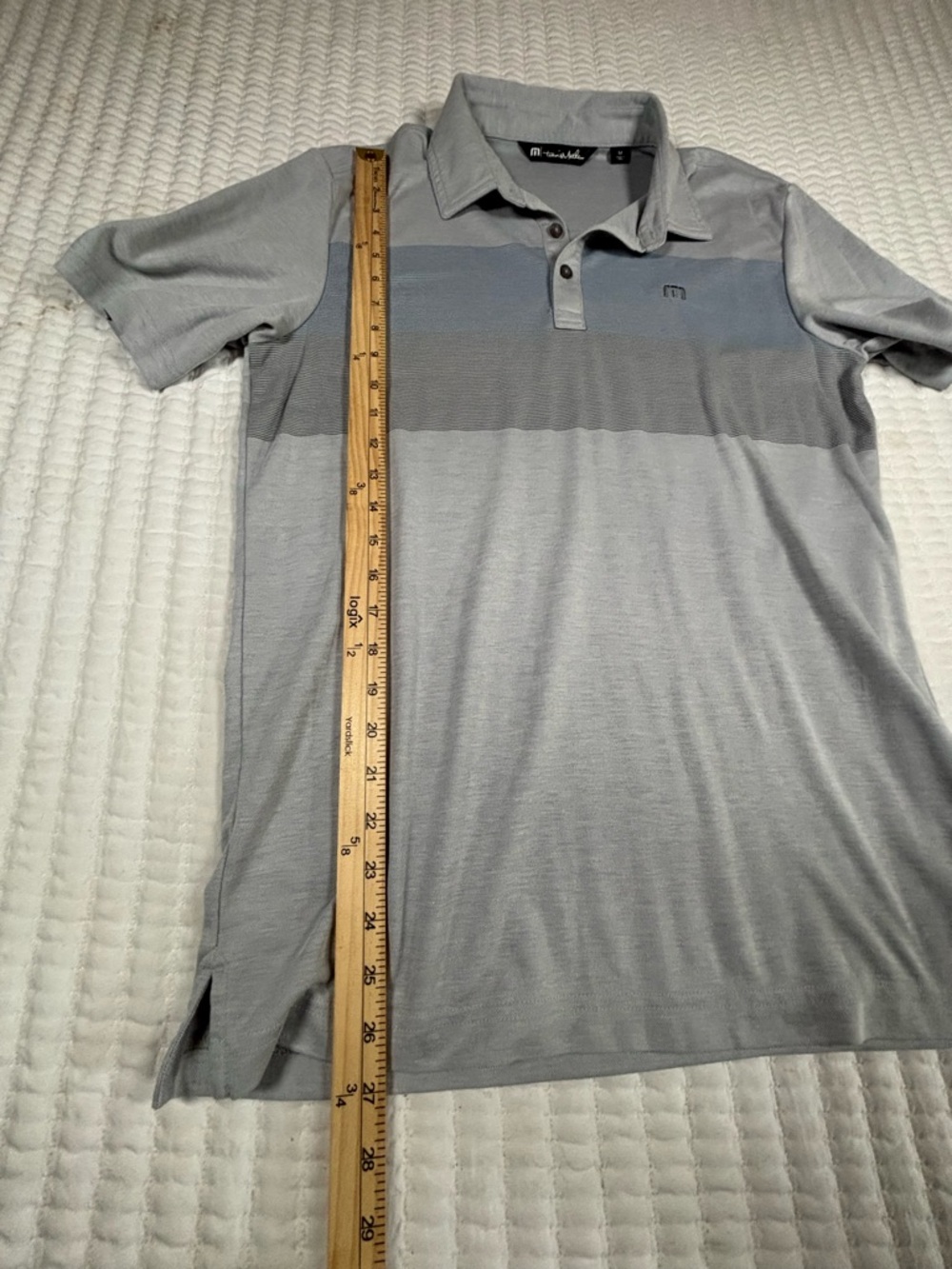 TravisMathew Polo Shirt Men's M Gray Striped Performance Golf Polo Short Sleeve - Picture 6 of 7